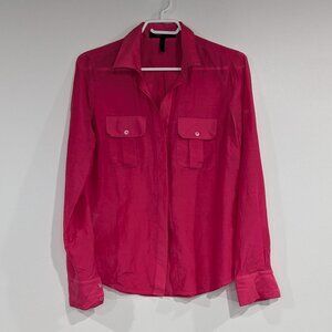 BCBG Max Azria Lightweight Long Sleeve Button Down Shirt Fuchsia Pink Size Small